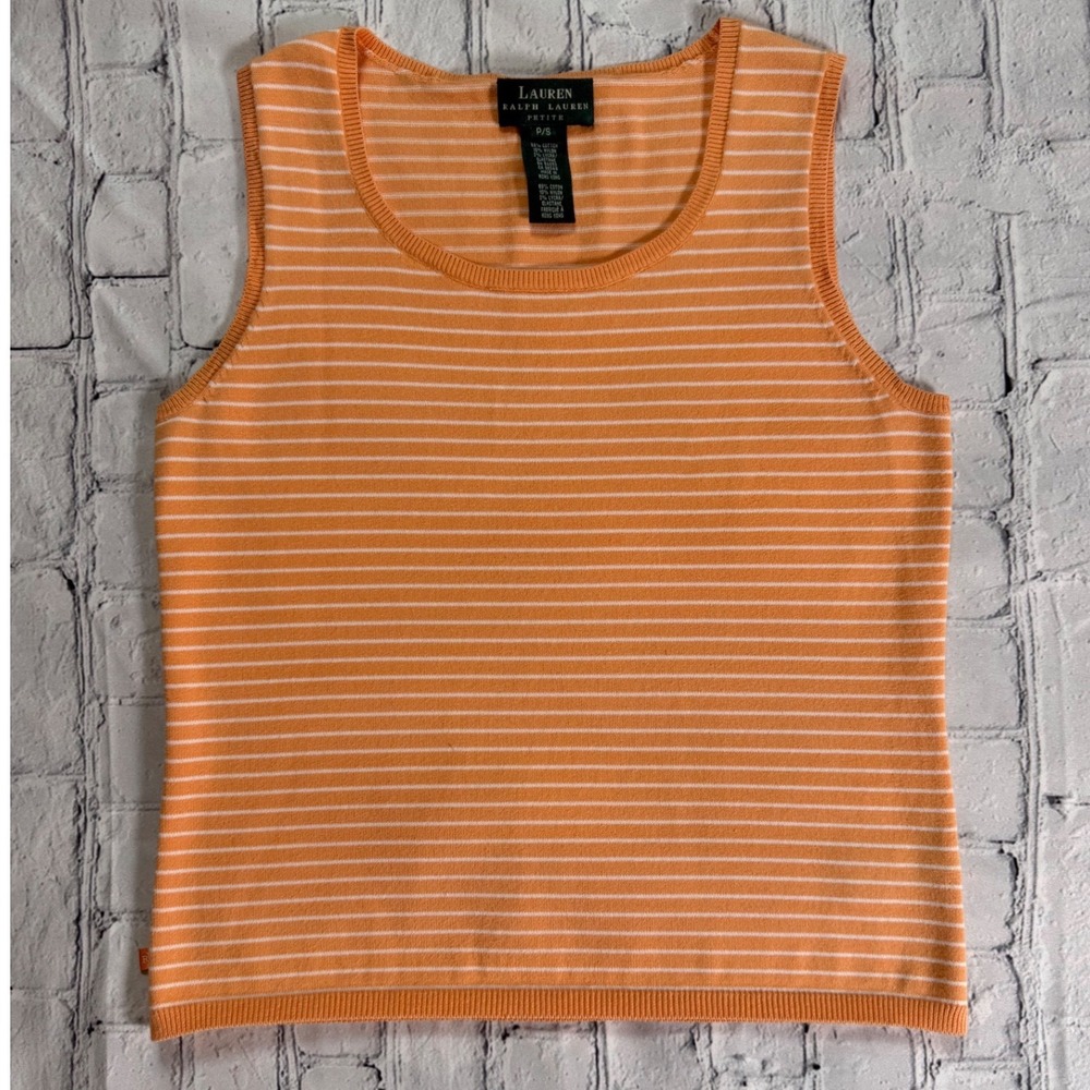 Lauren Ralph Lauren Shell Tank P/S Orange White Stripe Knit Preppy Nautical Top